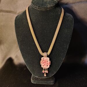 Sweet Romance Pink Pendant and Dark Brass Chain